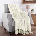 Hastings Home Chenille Throw Blanket for Couch, Home Decor, Bed, Sofa and Chair, Oversized 60" x 70", Ivory 377342TBP